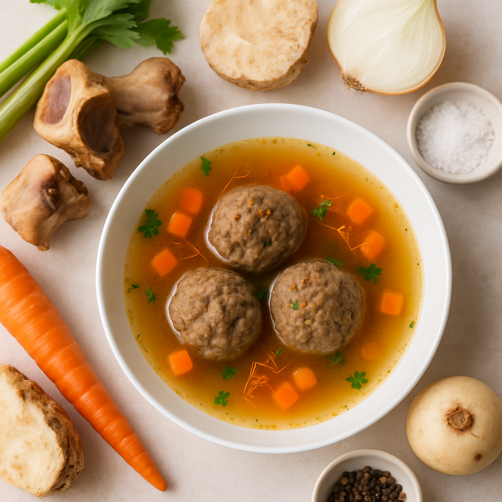 Beef Broth with Liver Dumplings and Saffron
