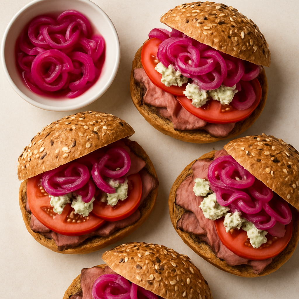 Roast Beef Sandwiches with Sweet-and-Sour Red Onions and Blue Cheese