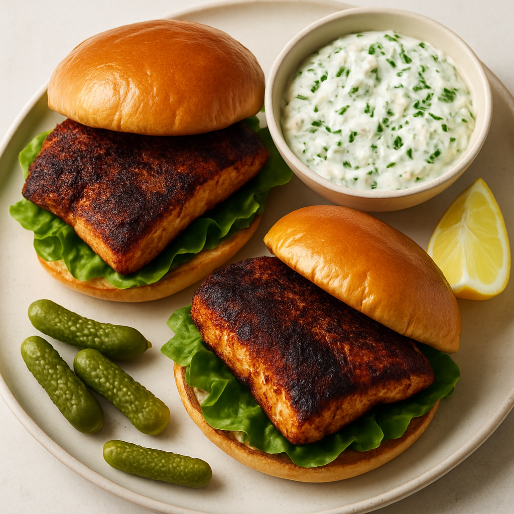 Blackened Fish Sandwiches with Horseradish Tartar Sauce