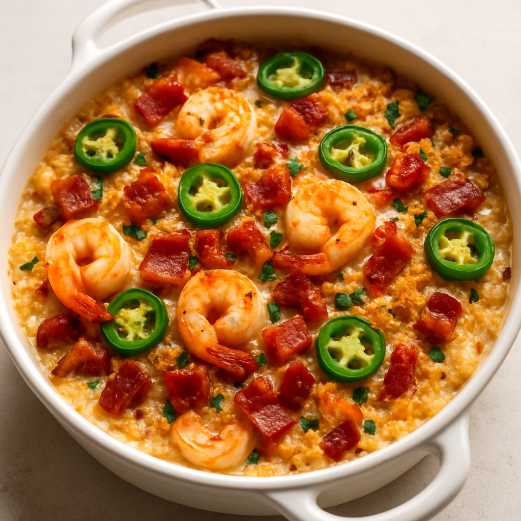 Cazuela de Camarones Picantes con Tocino