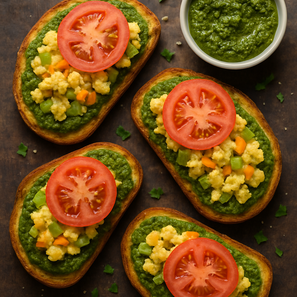 Green Chile Pesto Breakfast Bruschetta