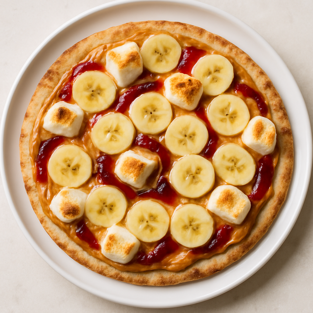 Peanut Butter, Jelly, Banana & Toasted Marshmallow Pizza