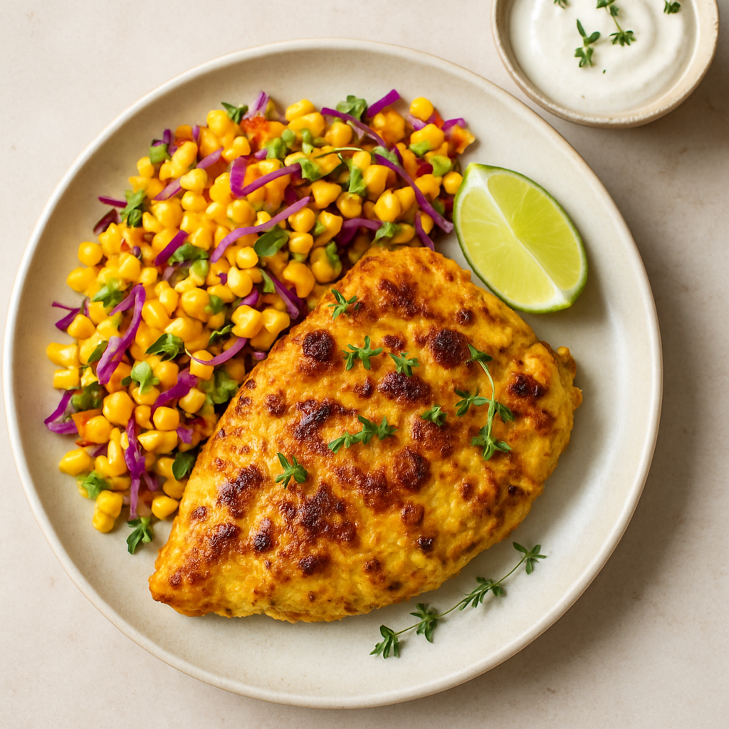 Smashed Chicken with Corn Slaw