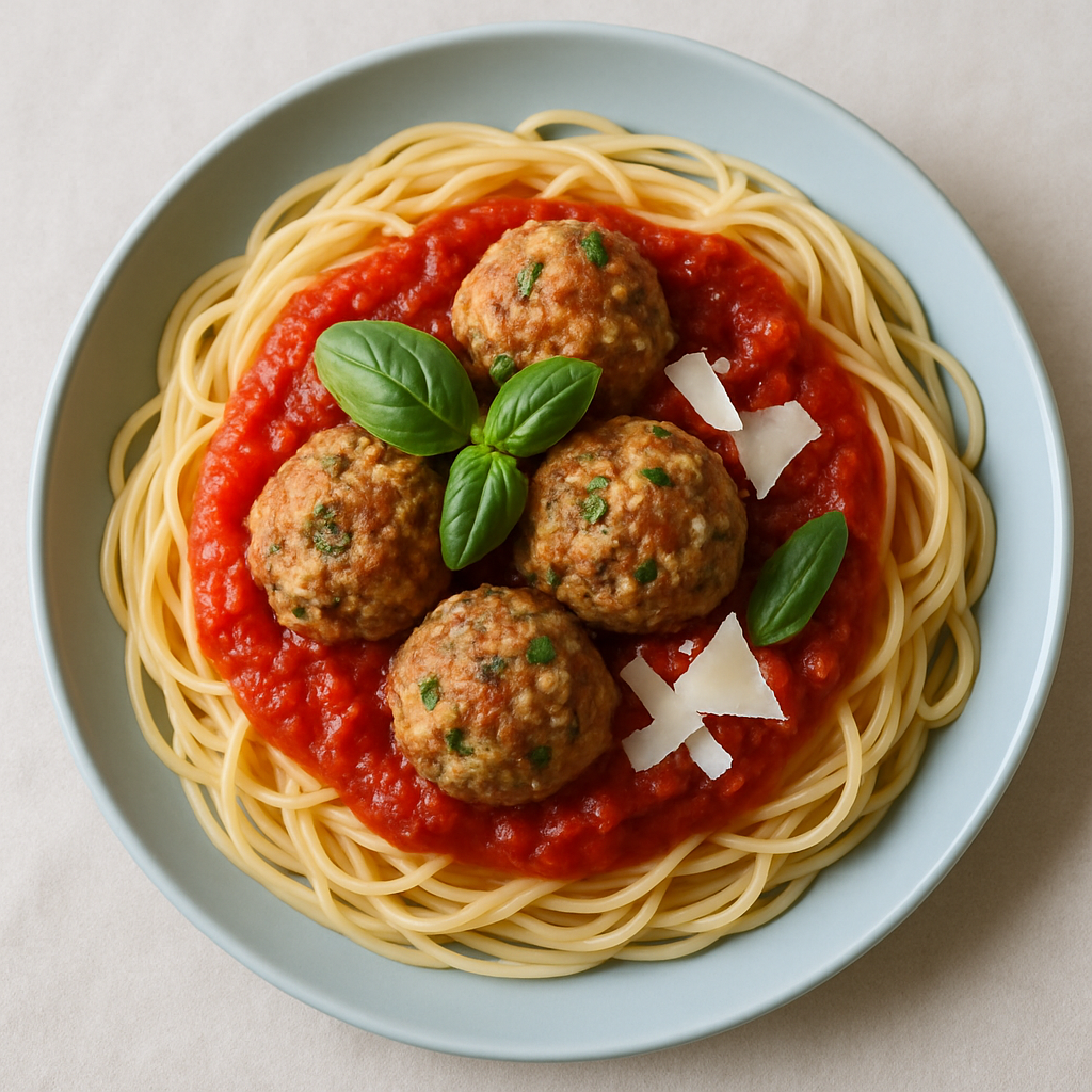 Espaguetis saludables con albóndigas y salsa de tomate