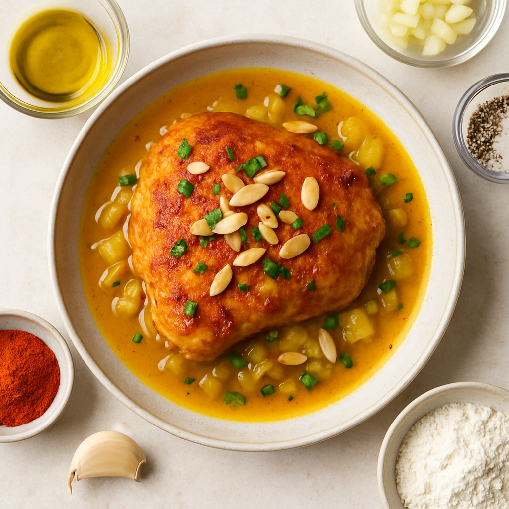 Spanish Almond Chicken with Saffron-Wine Sauce