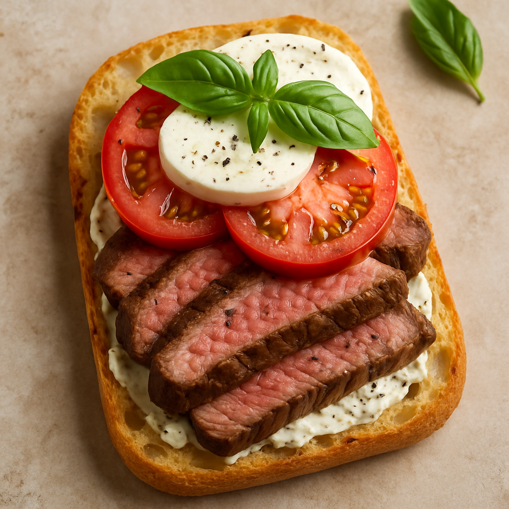 Sándwich de Carne Asada Caprese Abierto