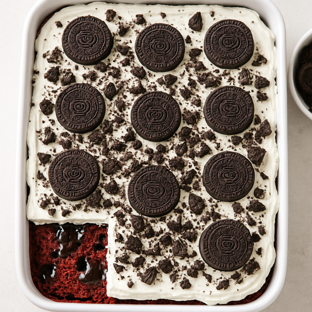Red Velvet Oreo Poke Cake