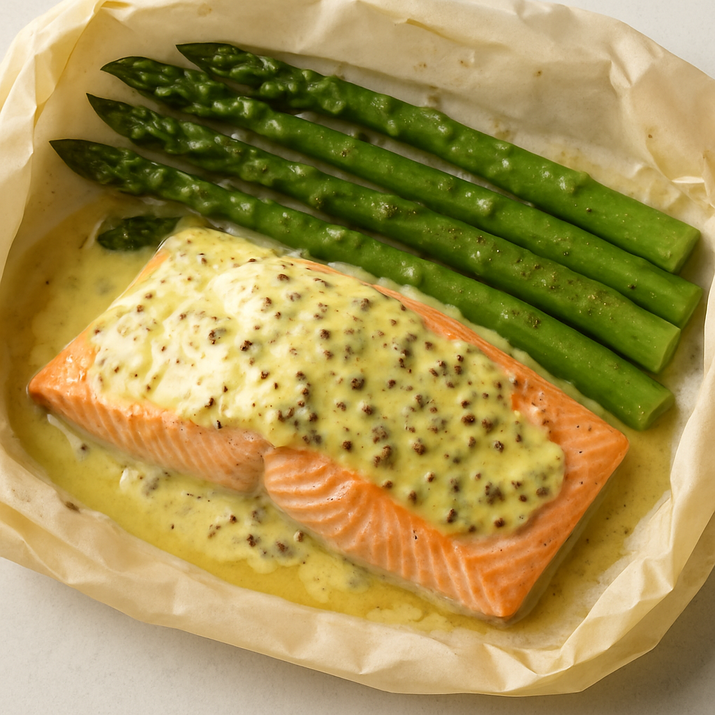 Mustardy Salmon and Asparagus Packet Dinner