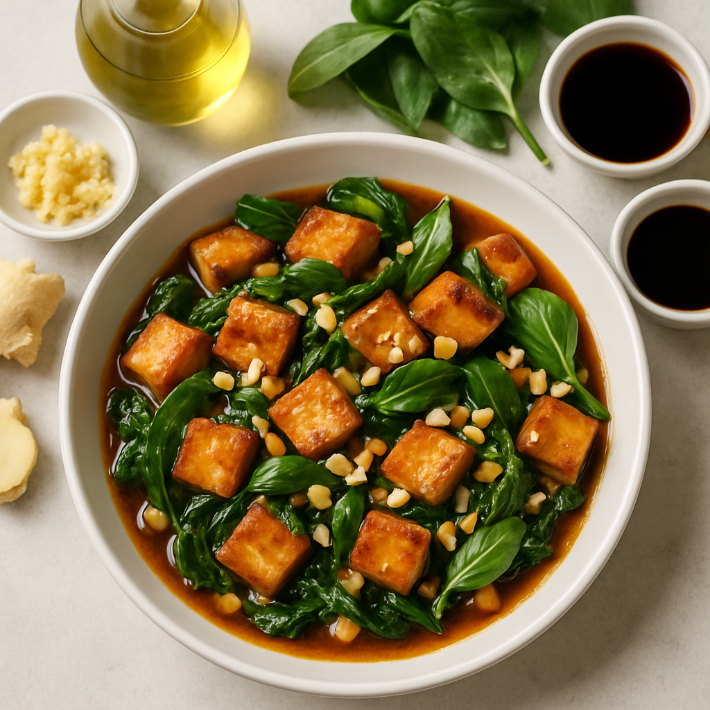 Spicy Thai Tofu with Spinach, Basil, and Peanuts