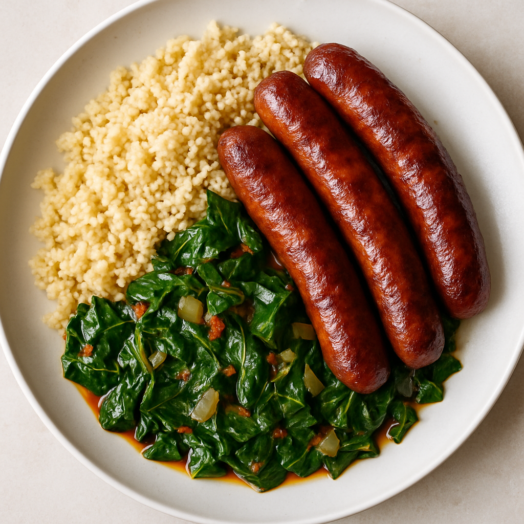 Salchicha Merguez con Grelos y Cuscús