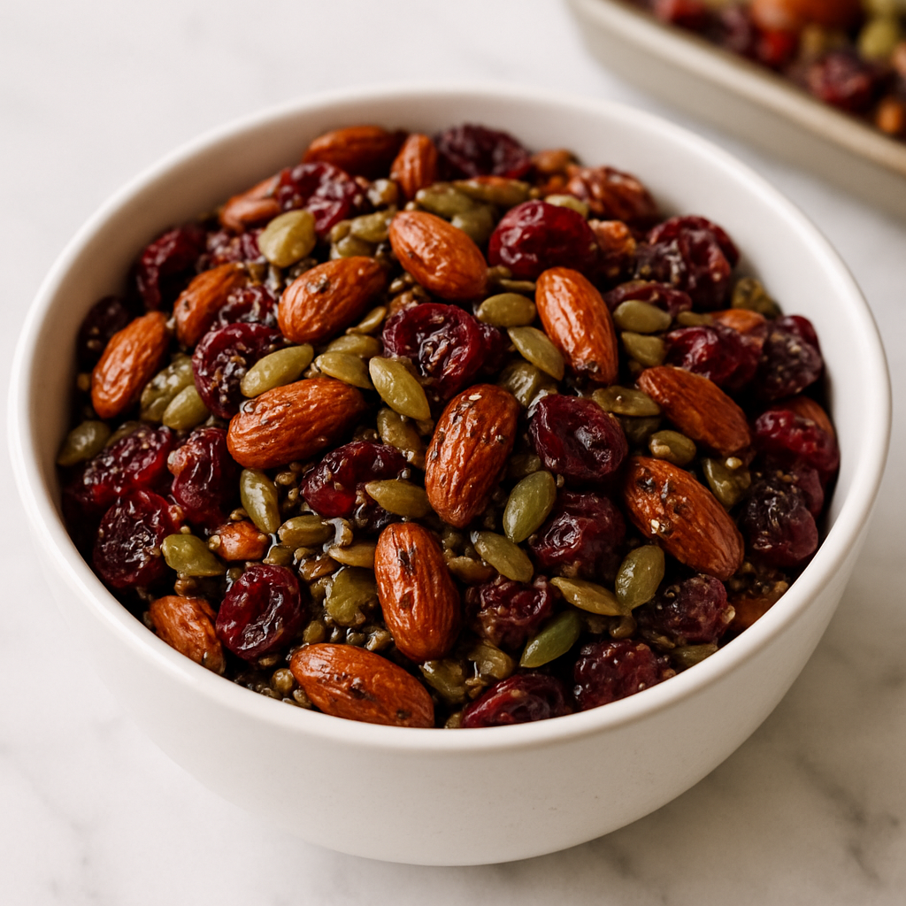 Healthy Trail Mix with Chia Seeds, Almonds, and Cranberries