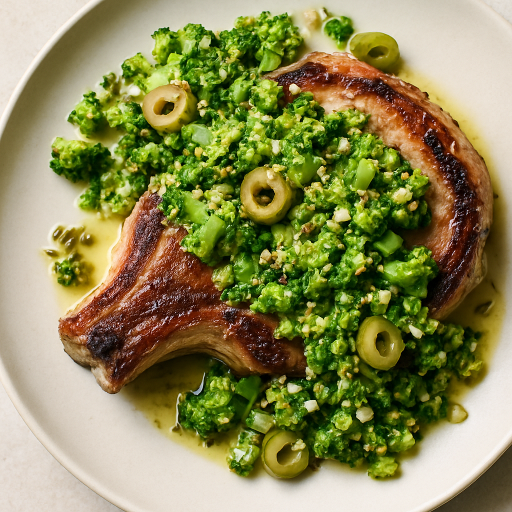 Chuletas de Cerdo con Salsa Verde de Brócoli