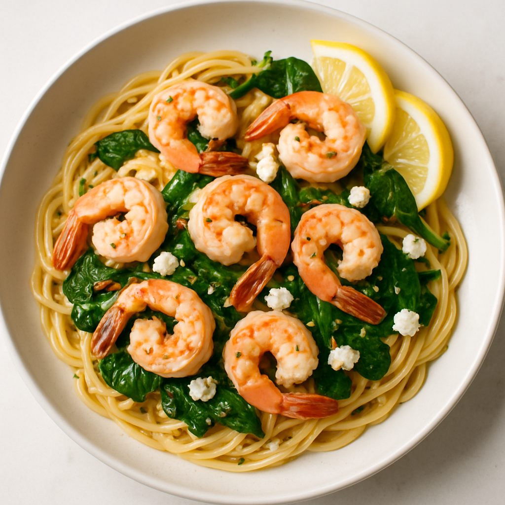 Shrimp Linguine with Lemon and Feta