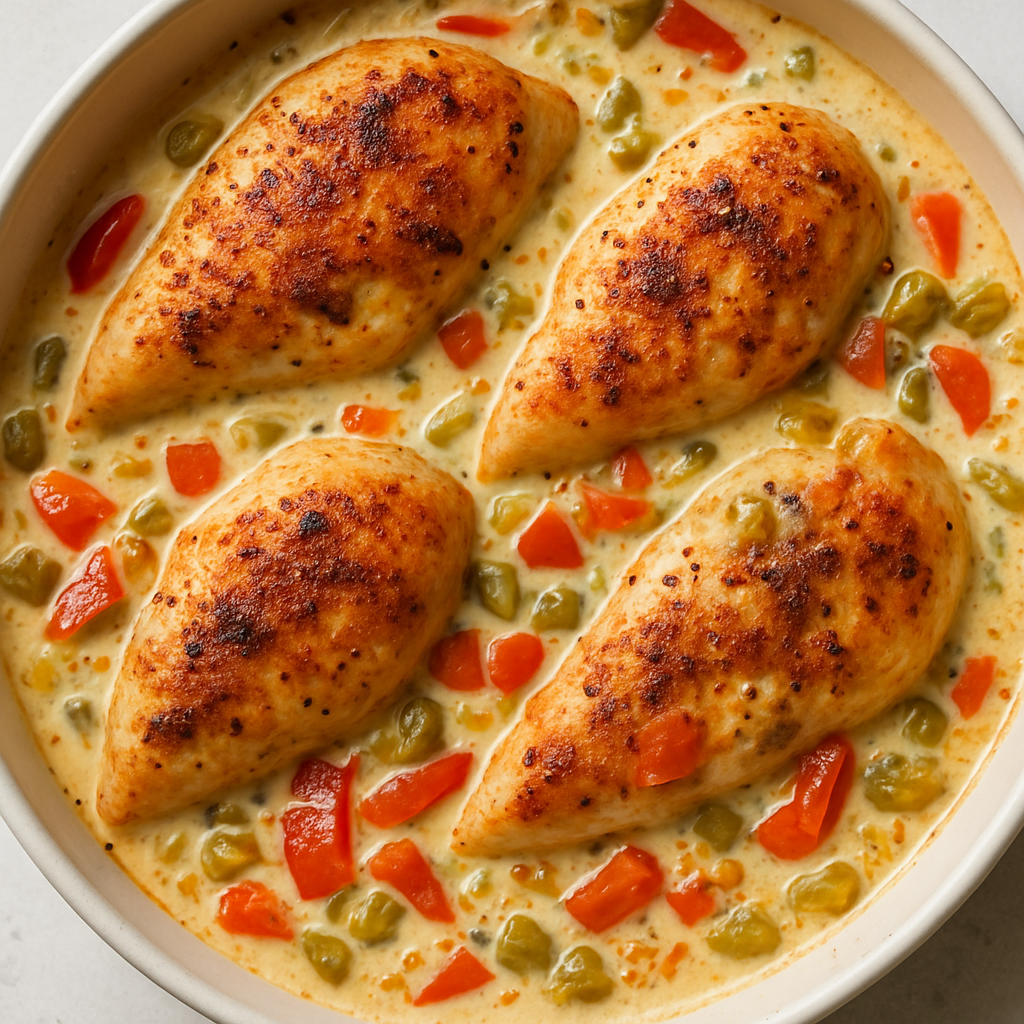 Baked Chicken in Cream with Hatch Chiles