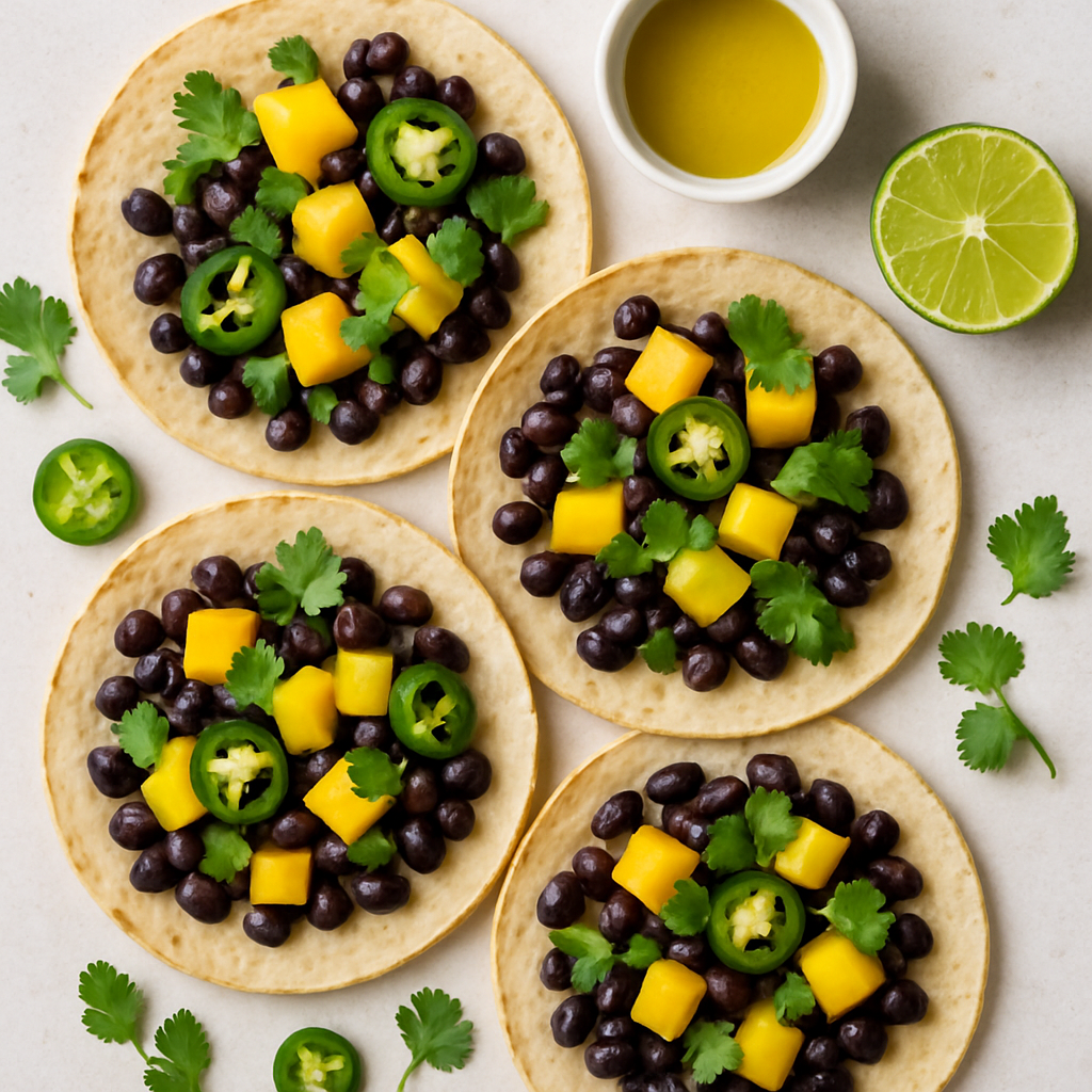 Tacos de Frijoles Negros y Mango