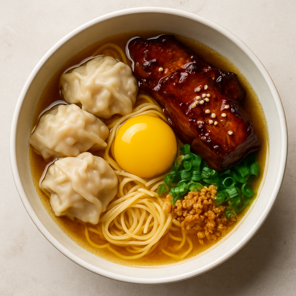 Sopa con Cerdo Glaseado, Fideos y Dumplings