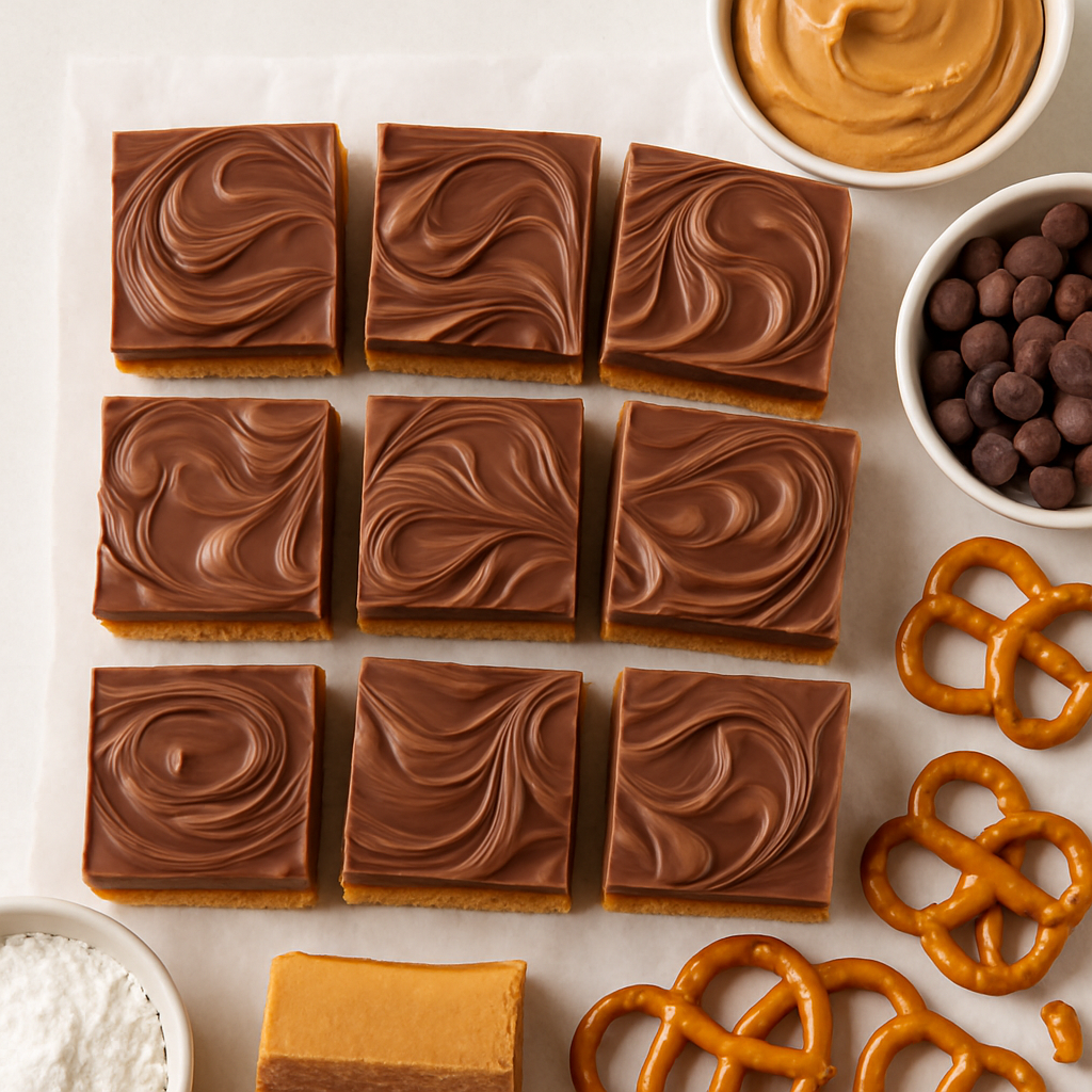 Bocados de Chocolate, Mantequilla de Maní y Pretzels sin Hornear