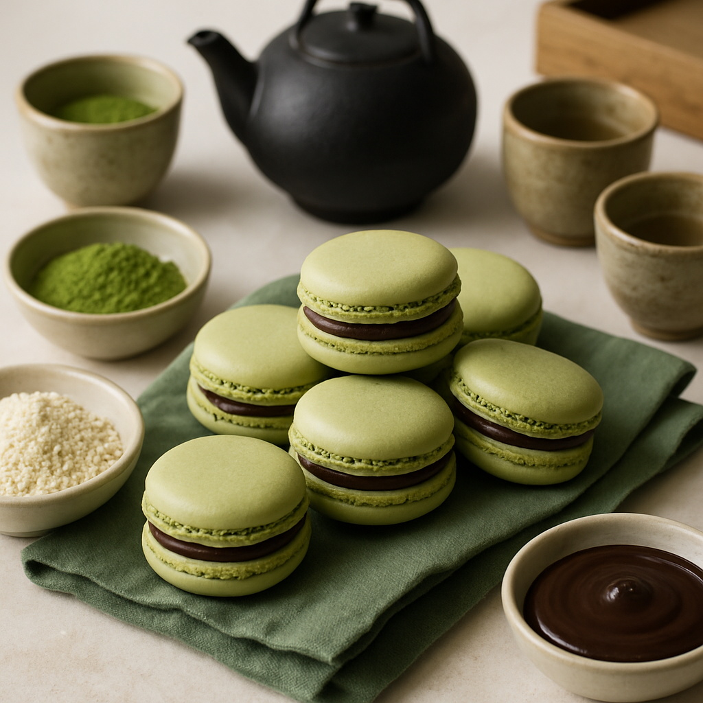 Matcha Green Tea Macarons with Chocolate Ganache