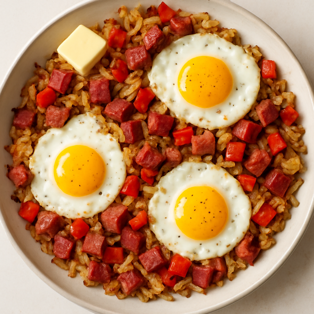 Hash de Carne de Res Encurtida con Huevos