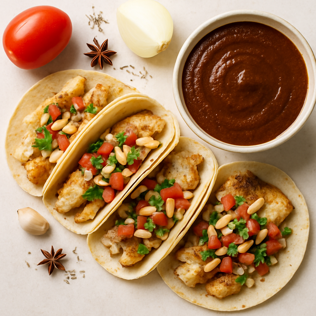 One Pan Tilapia Fish Tacos with 5 Minute Mole