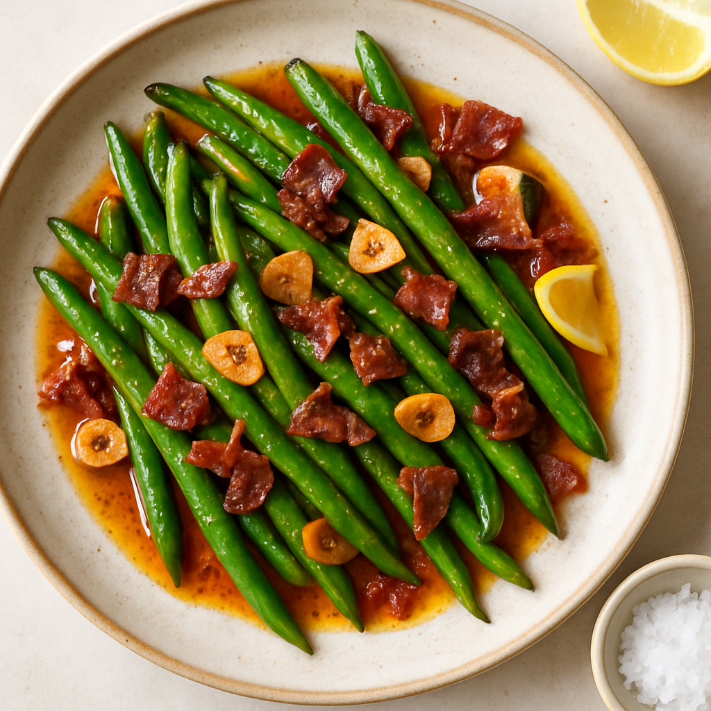 Smoky Spanish Green Beans with Garlic and Jamón