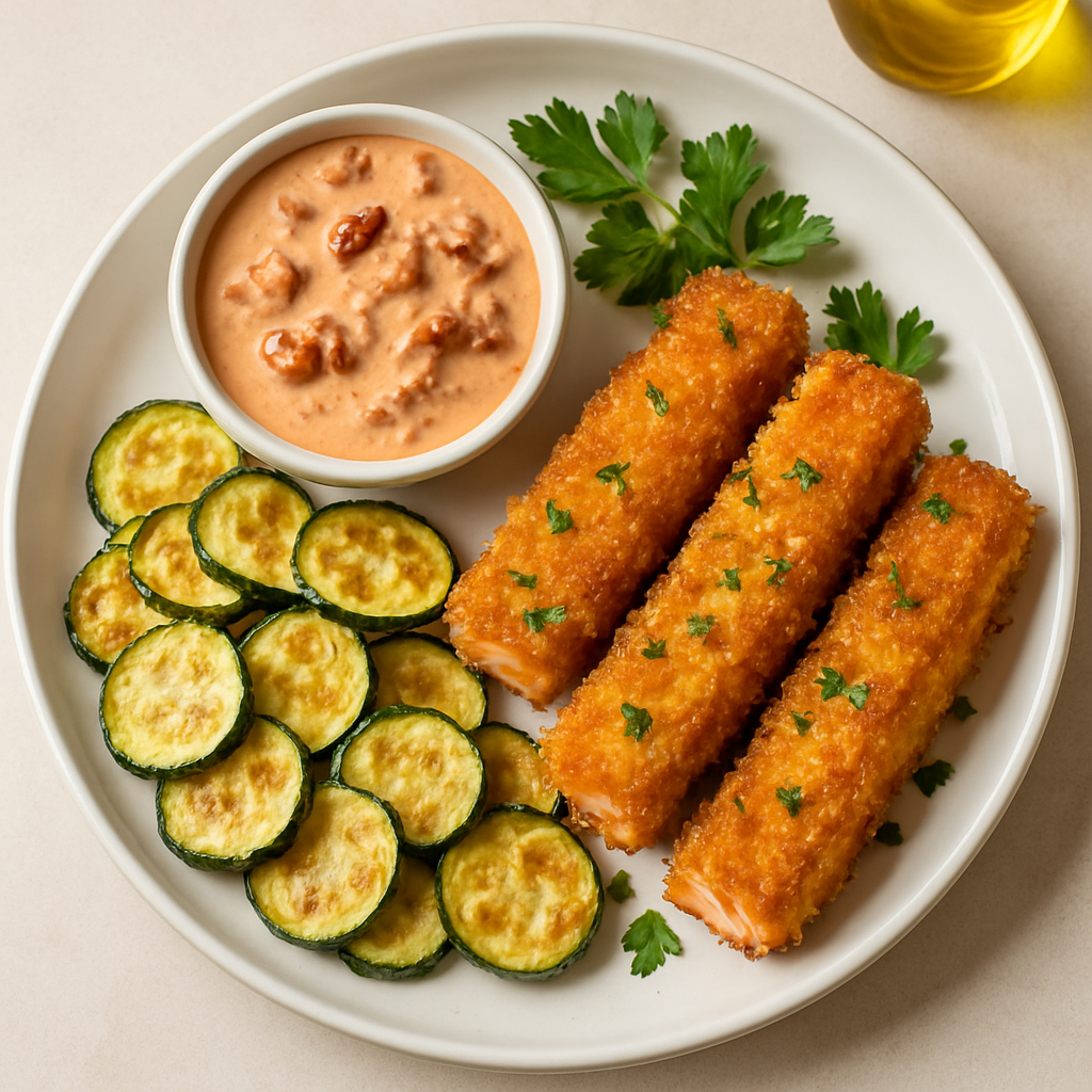 Salmon Fish Sticks with Zucchini Chips