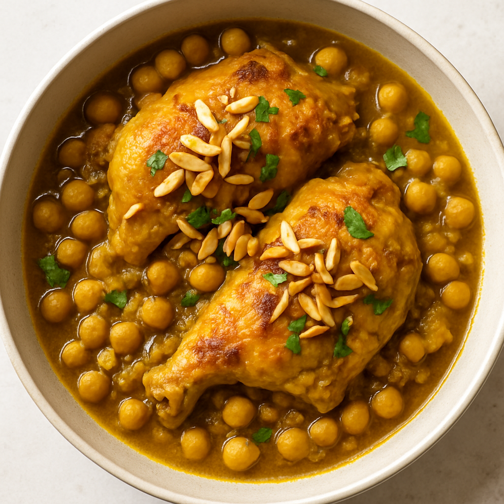 Estofado Marroquí de Pollo con Almendras y Garbanzos