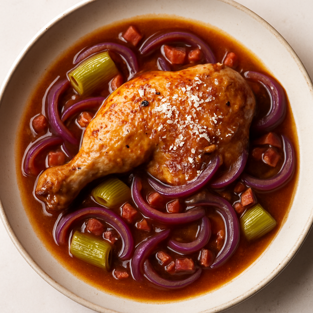 Pollo Braseado con Cebollas Dulces y Parmigiano