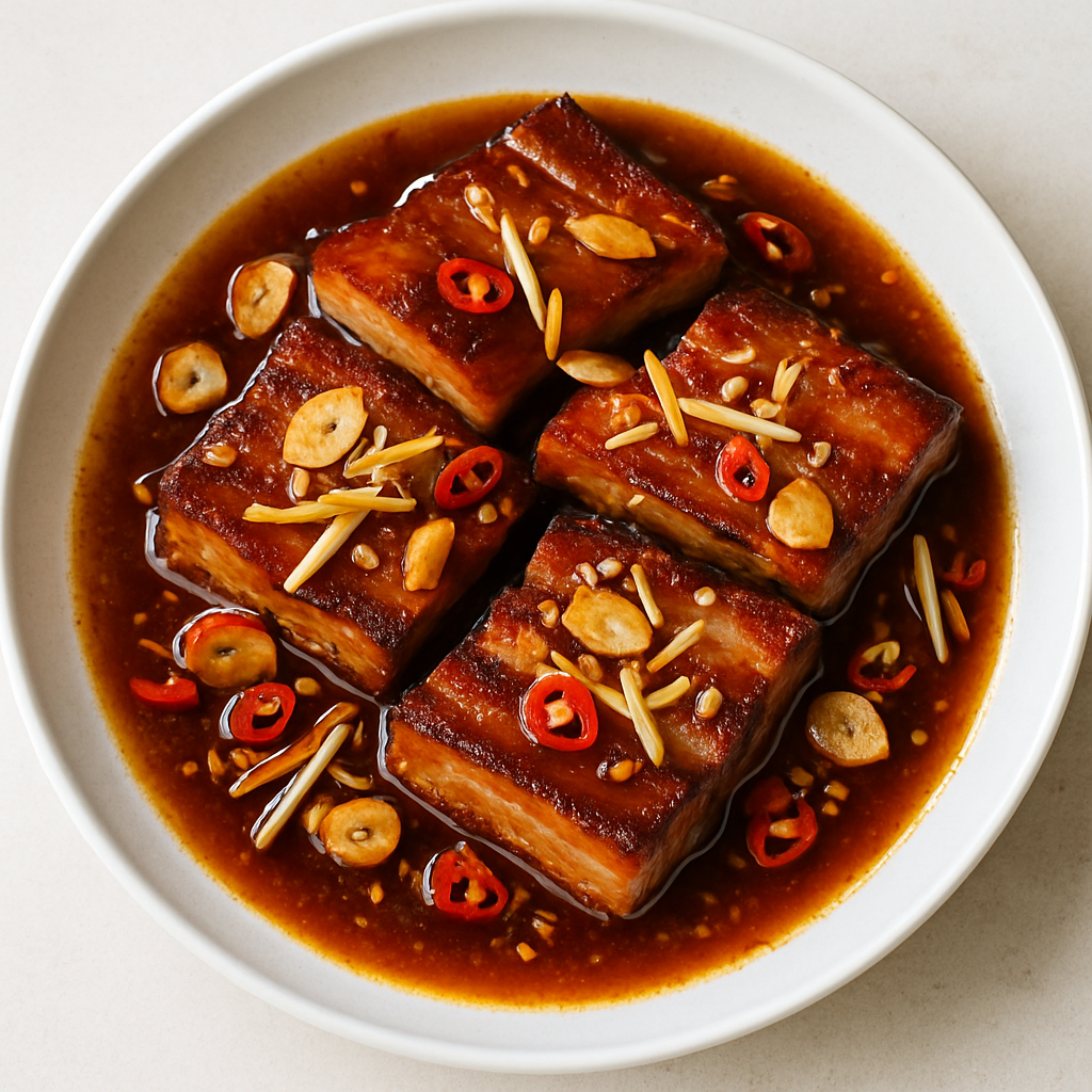 Panceta de Cerdo Cocida Lentamente con Glaseado de Ajo y Chile