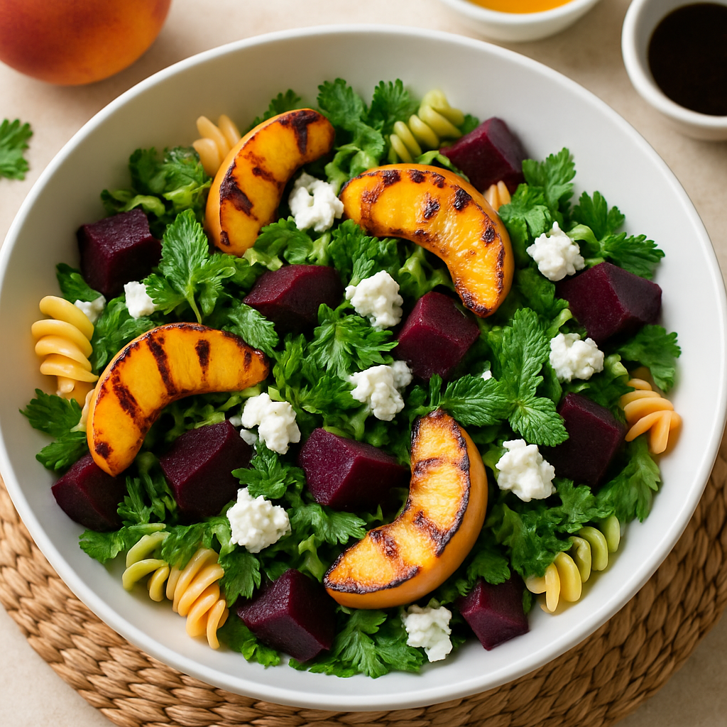 Ensalada de Macarrones Estival con Chèvre y Duraznos a la Parrilla