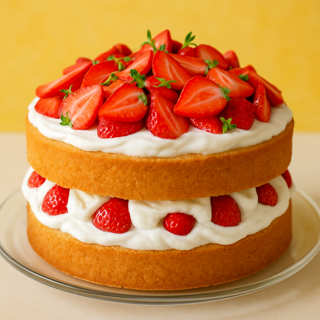 Bizcocho Esponjoso en Capas con Fresas y Crema