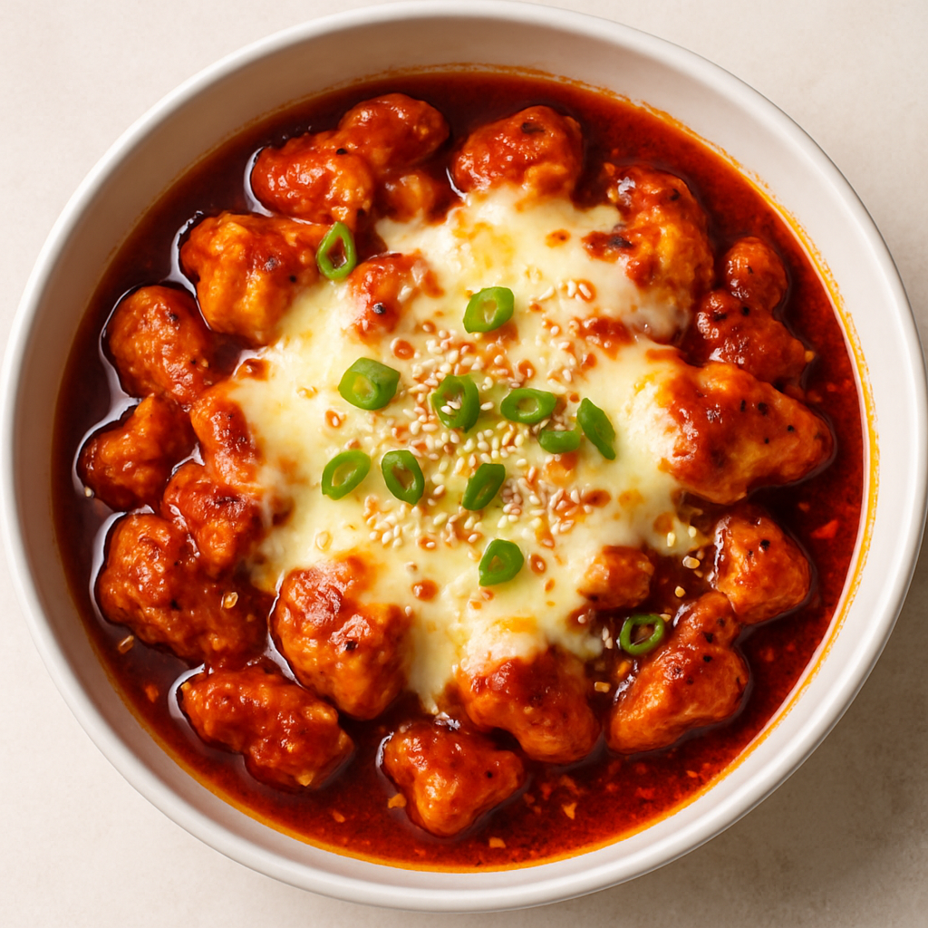 Korean-Style Fire Chicken with Cheese (Buldak)