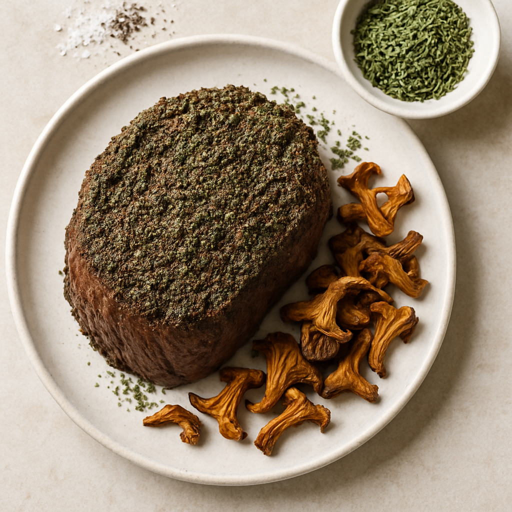 Filete Mignon con Corteza de Champiñones Chanterelle y Estragón