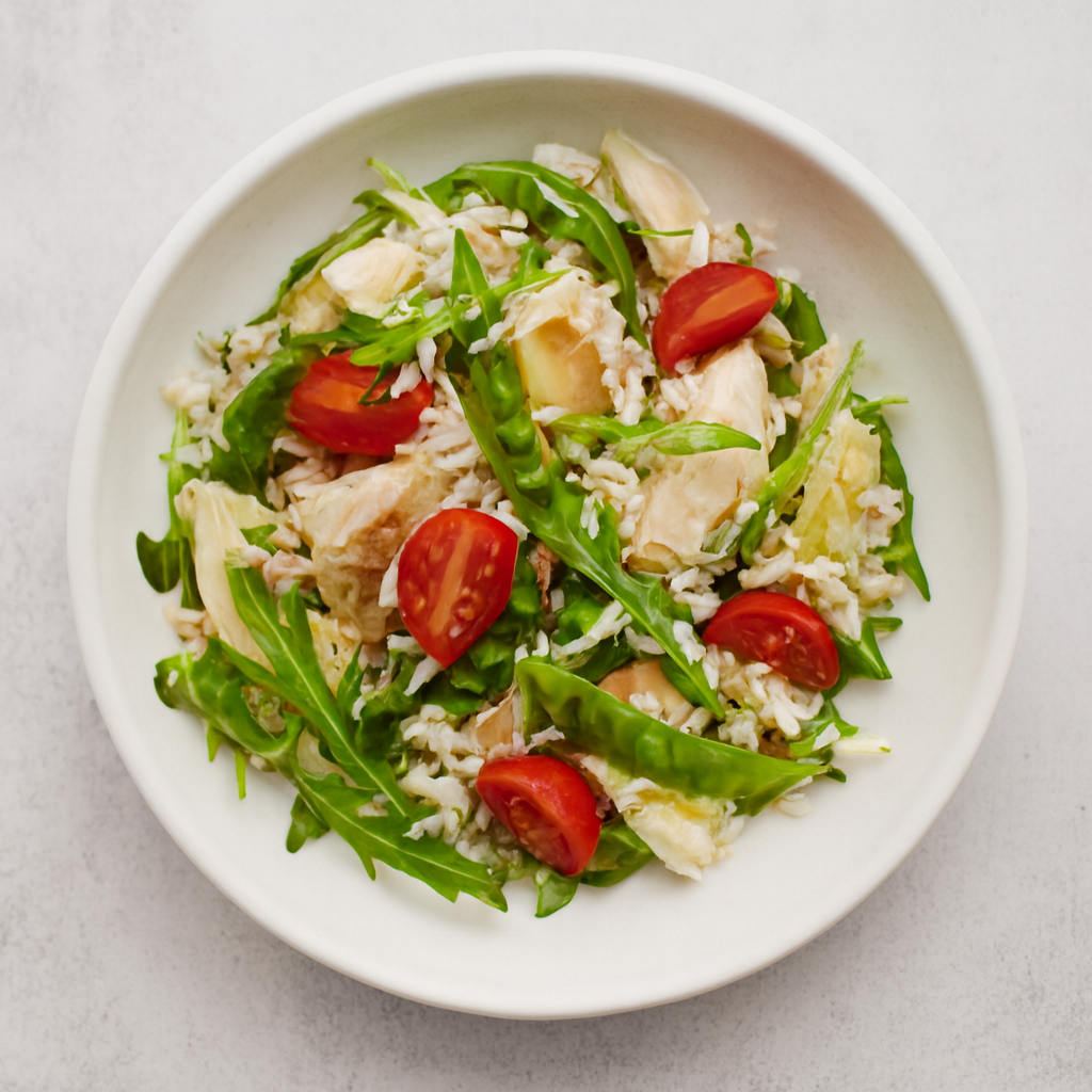 Ensalada Tibia de Eglefino Ahumado, Rúcula y Arroz Basmati