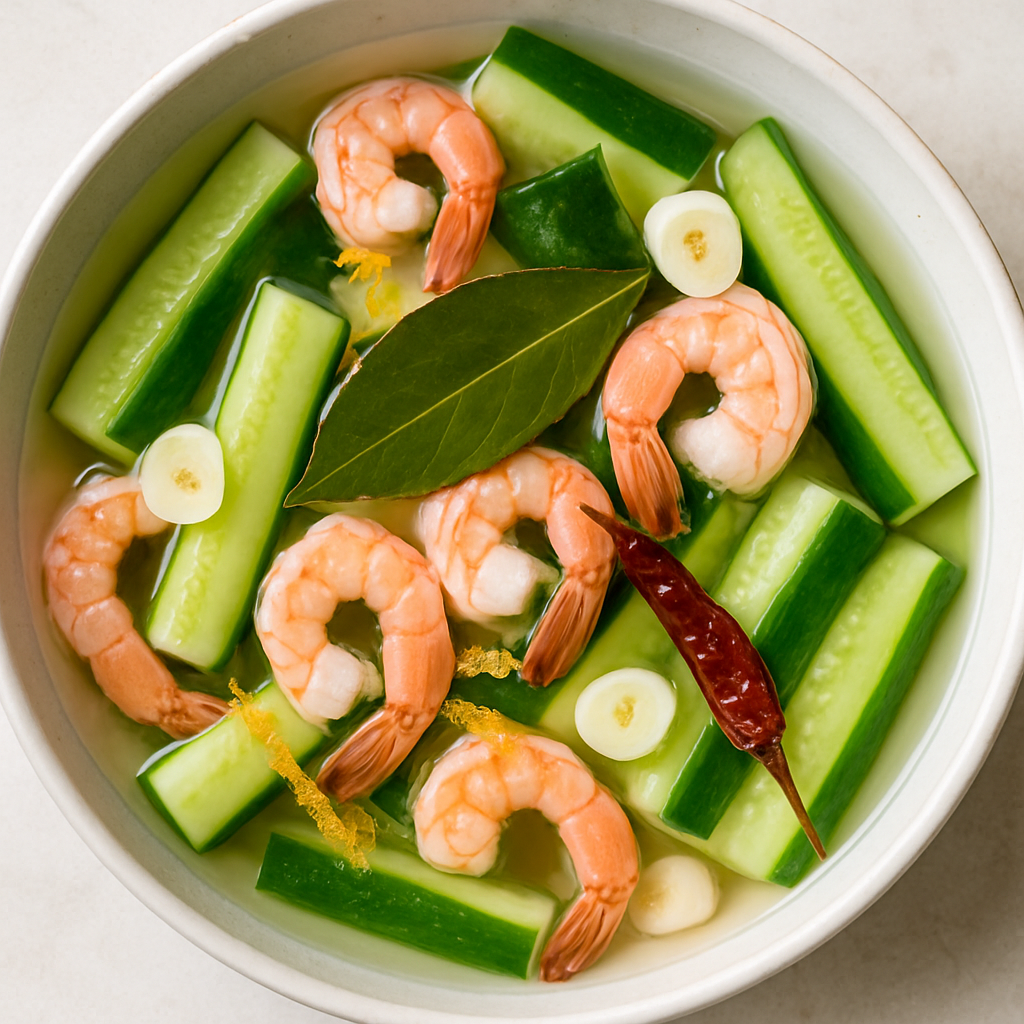 Camarones y Espárragos de Pepino Encurtidos
