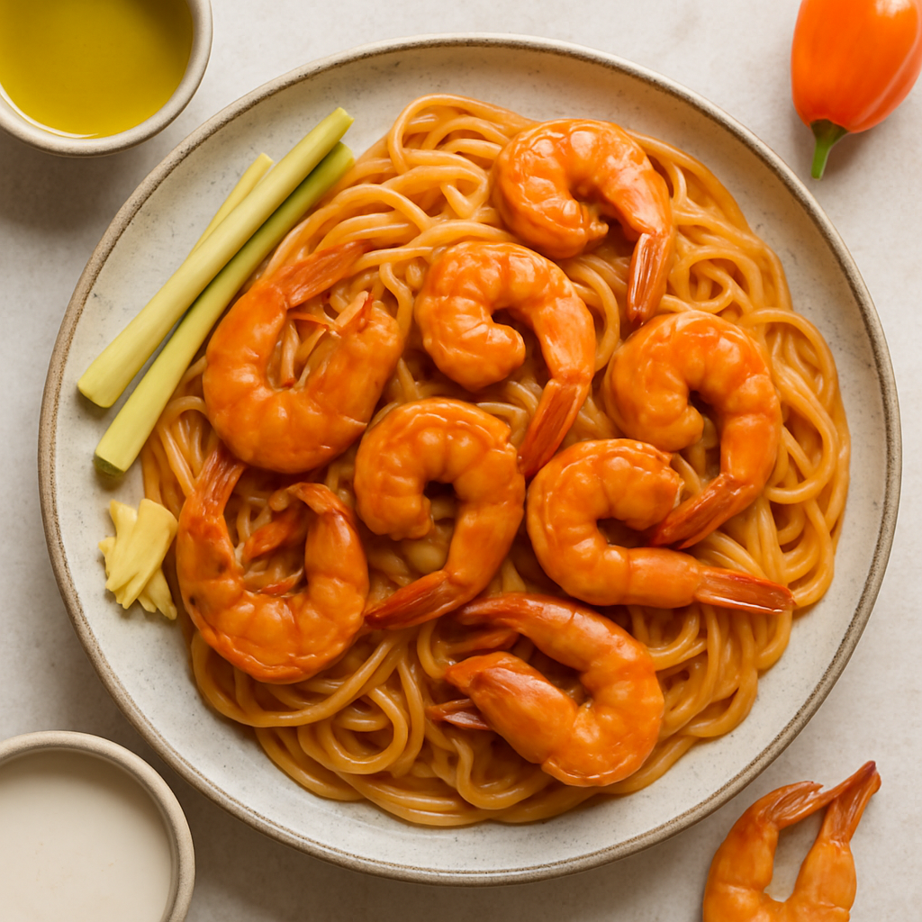 Espaguetis con Salsa de Camarones Rundown