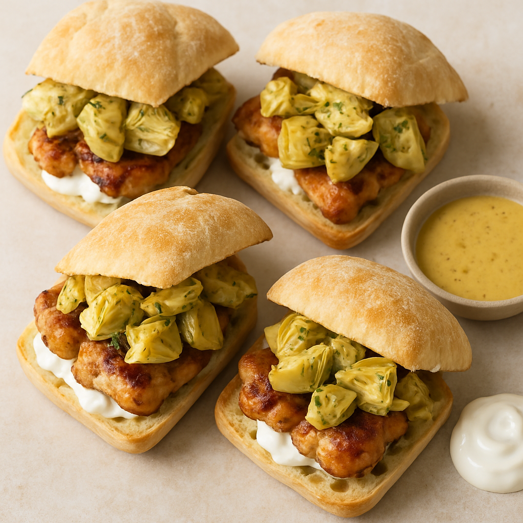 Sándwiches Pequeños de Pollo y Alcachofas
