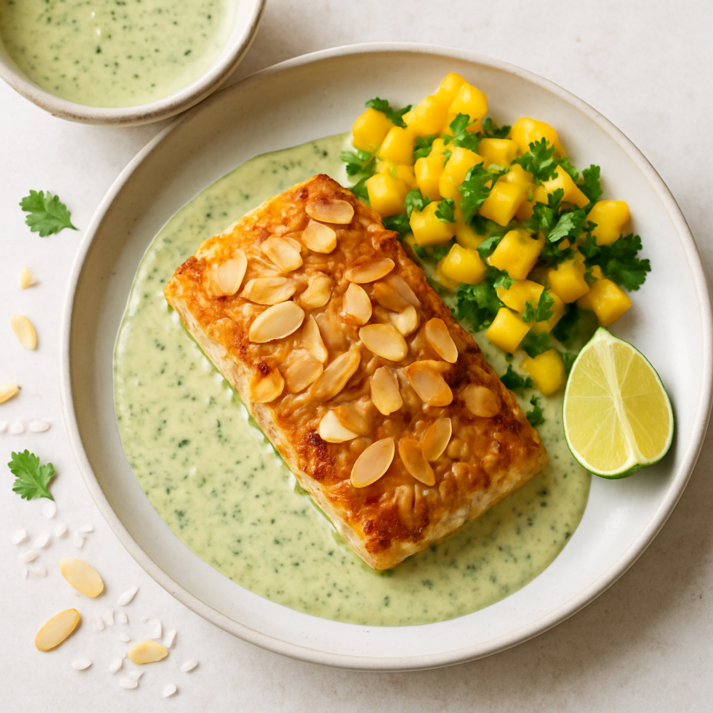 Almond Crusted Mahi Mahi with Coconut Basil Sauce