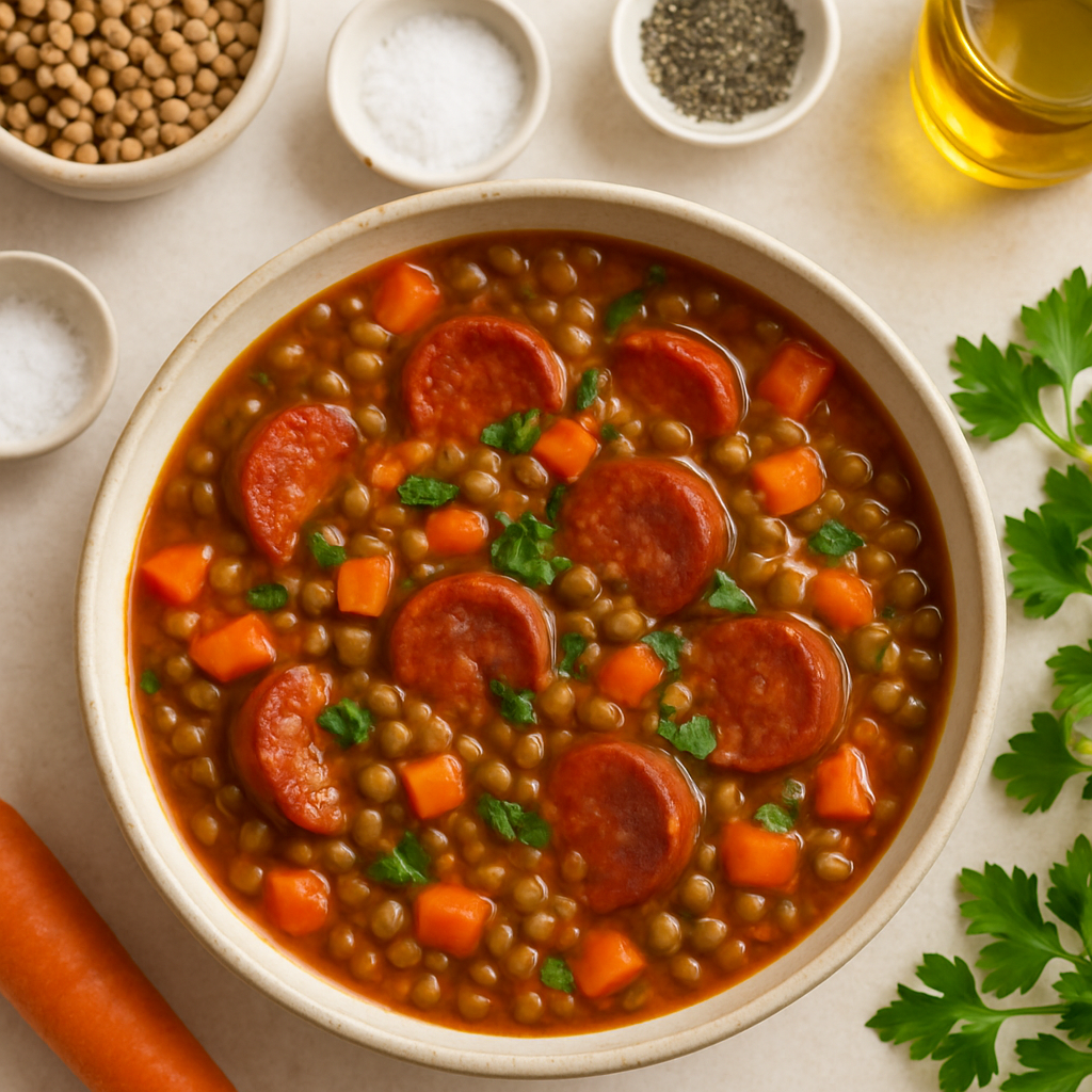 Sopa Española Sustanciosa de Lentejas y Chorizo