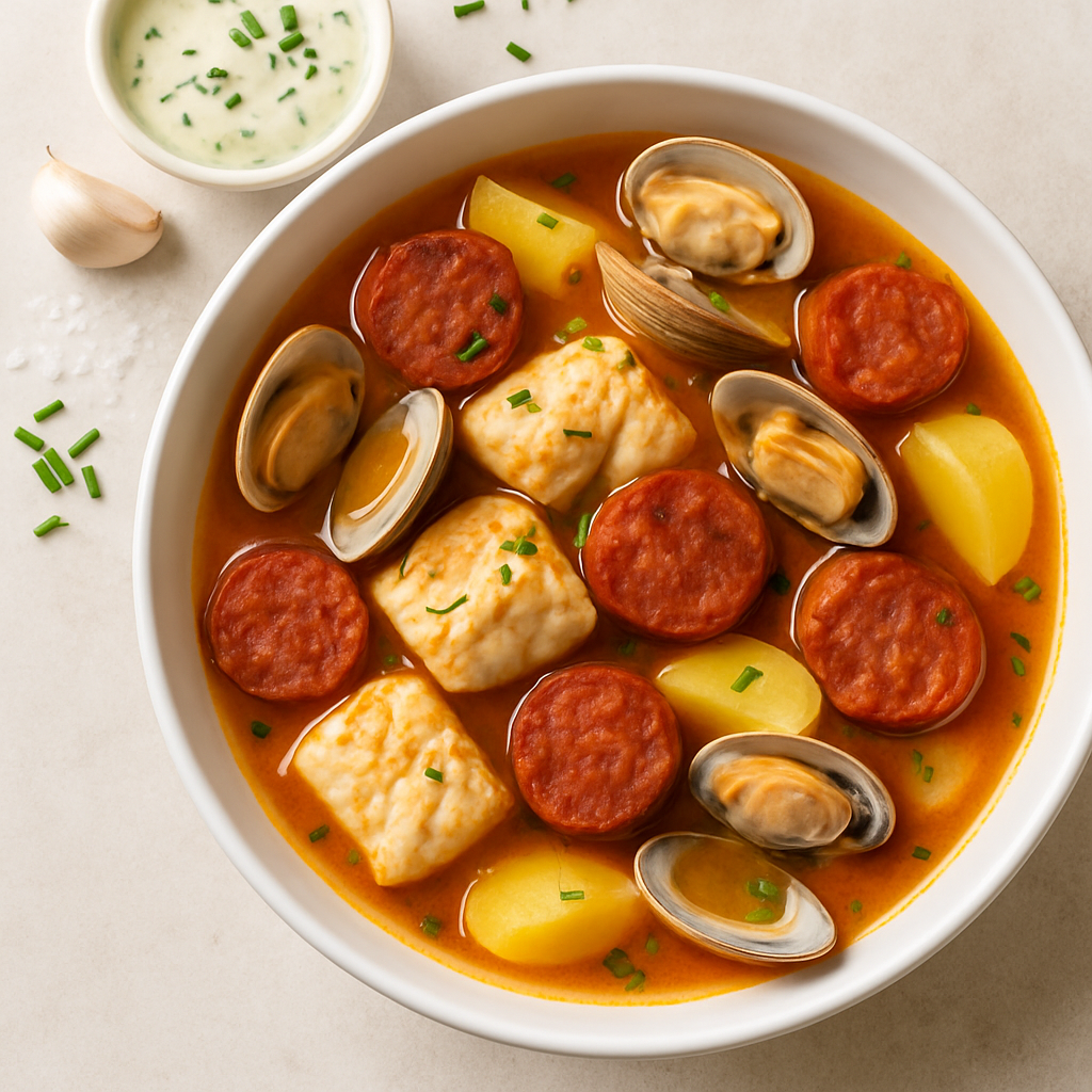 Estofado de Pescado y Chorizo Portugués con Alioli de Cebollino