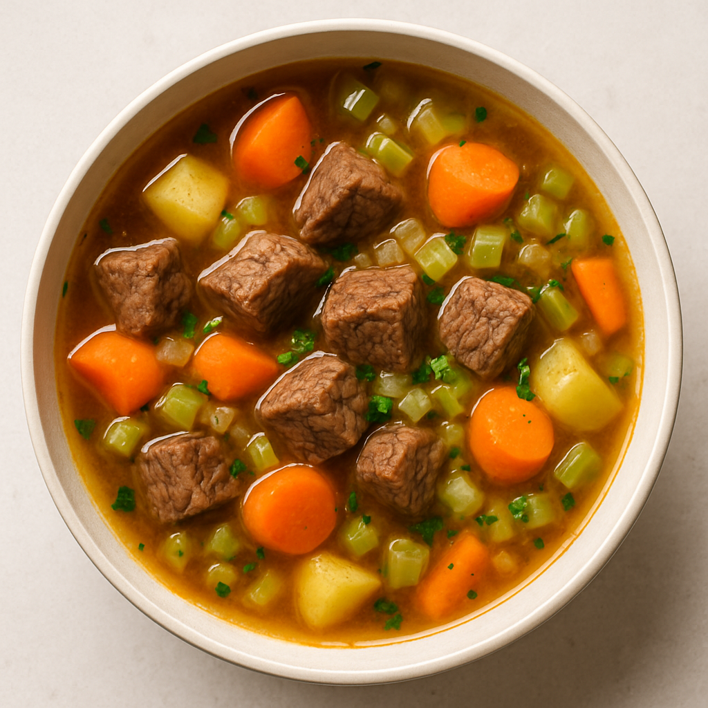 Sopa de Carne con Vegetales Raíz