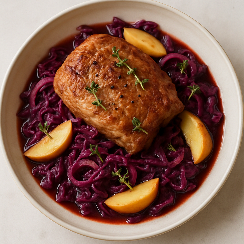 Slow-Cooked Pork Shoulder with Red Cabbage and Apples