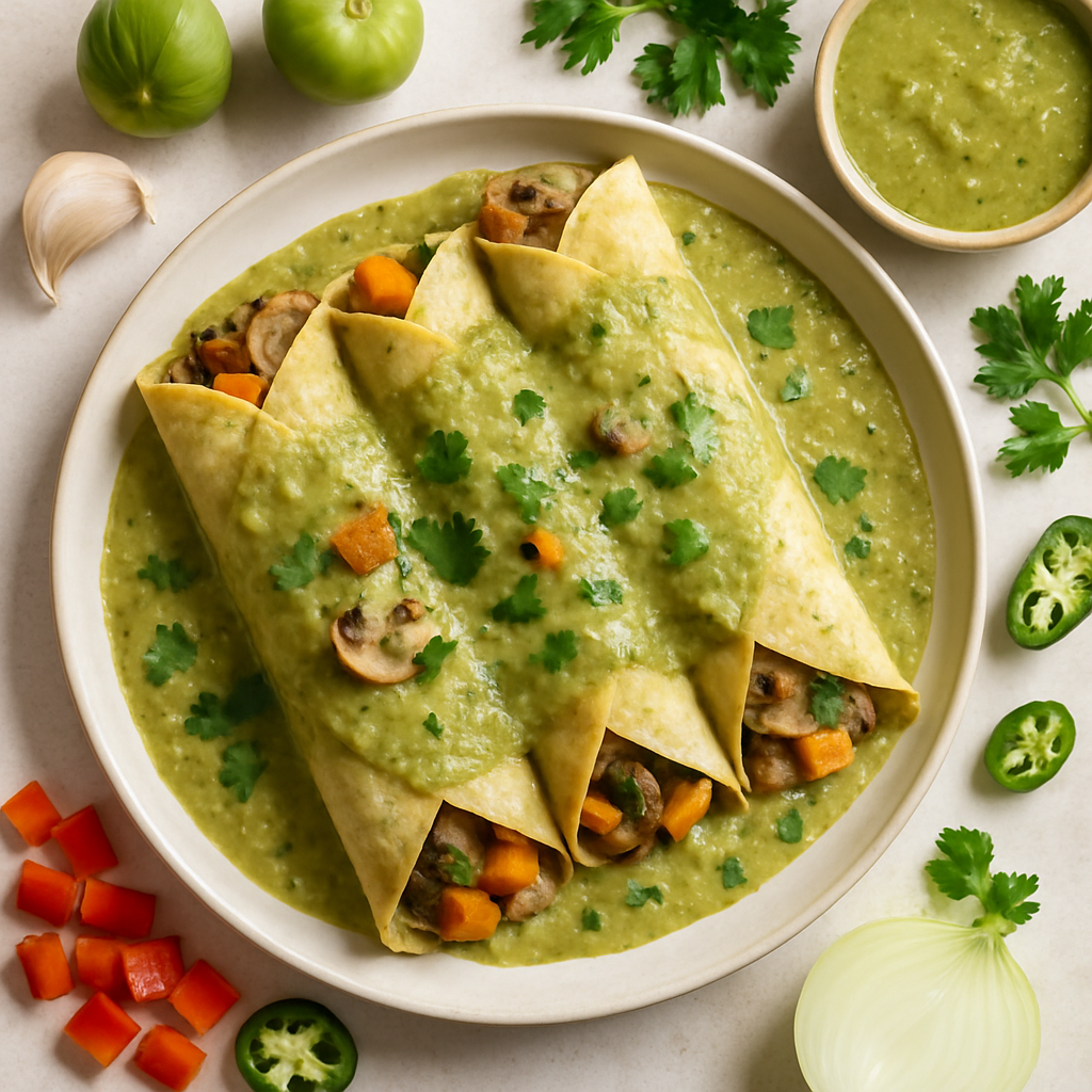 Butternut Squash & Mushroom Enchiladas with Tomatillo Sauce