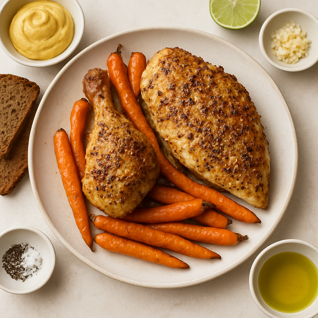 Pollo Crujiente con Mostaza y Zanahorias