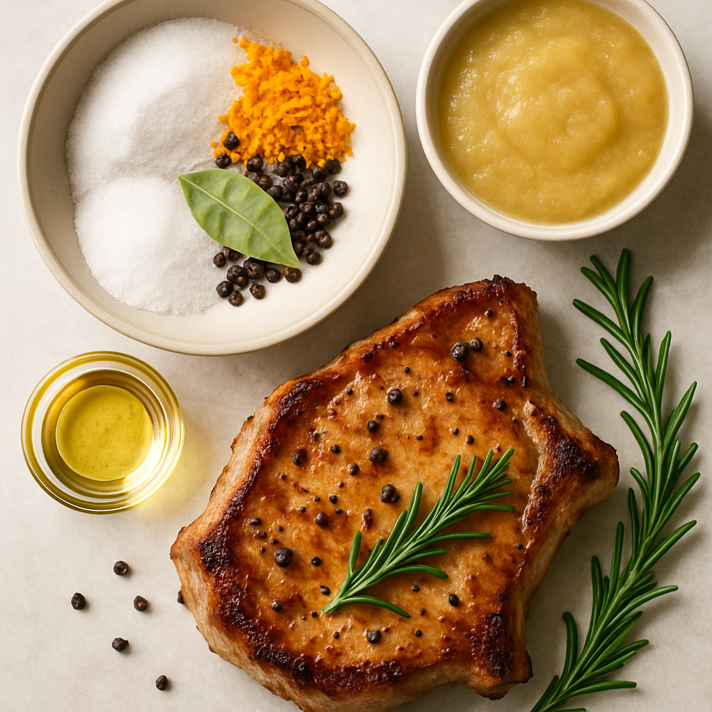Chuletas de Cerdo Marinadas con Naranja y Romero, con Compota de Manzana