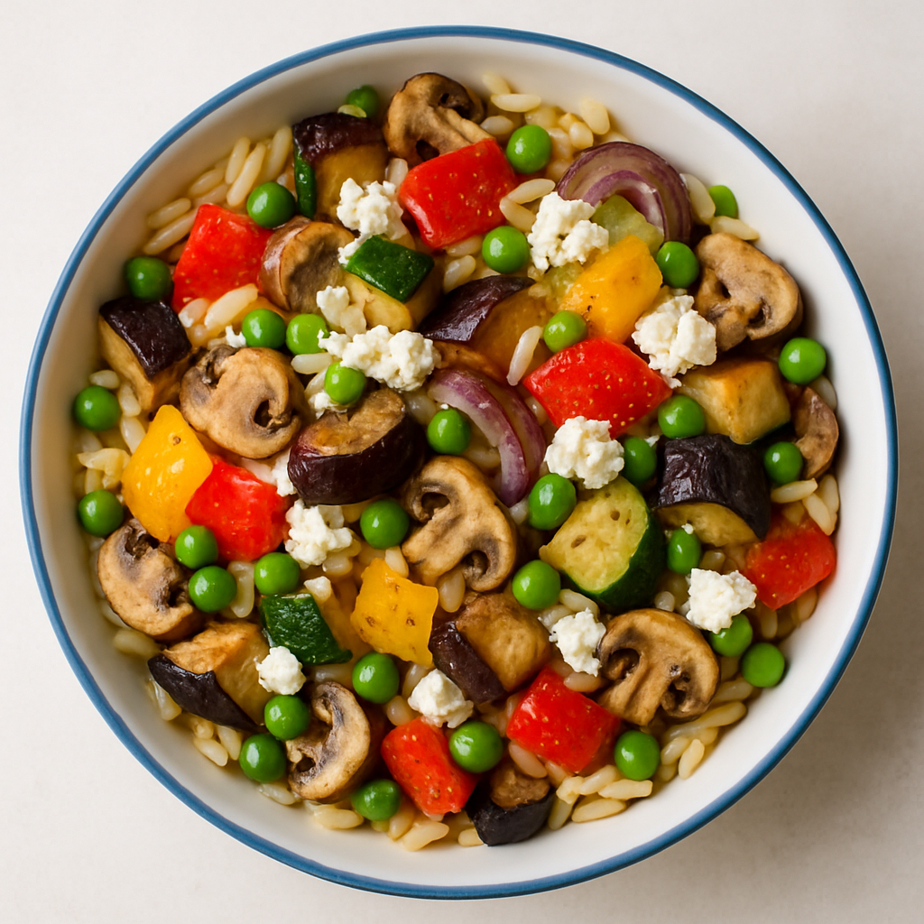 Ensalada de Orzo con Vegetales Asados y Queso Feta