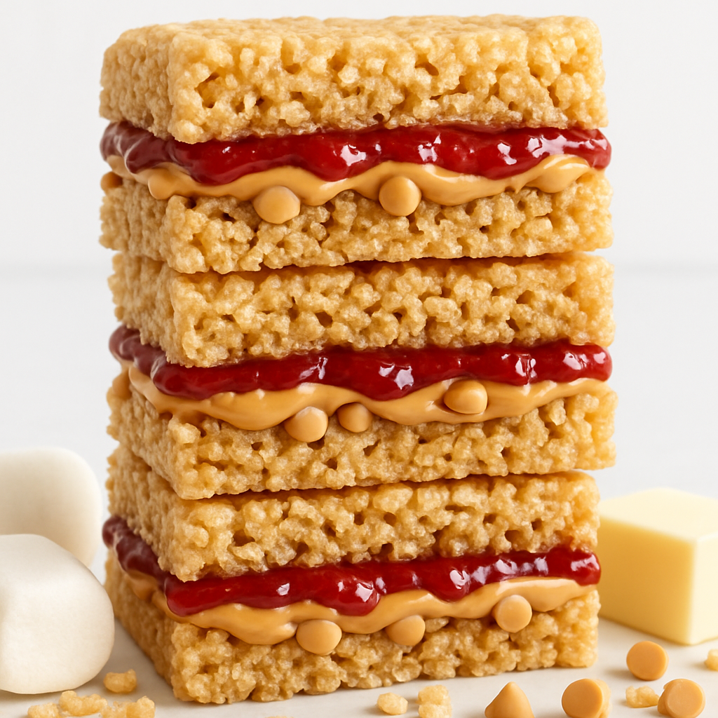 Sándwiches de Arroz Inflado con Crema de Cacahuete y Mermelada