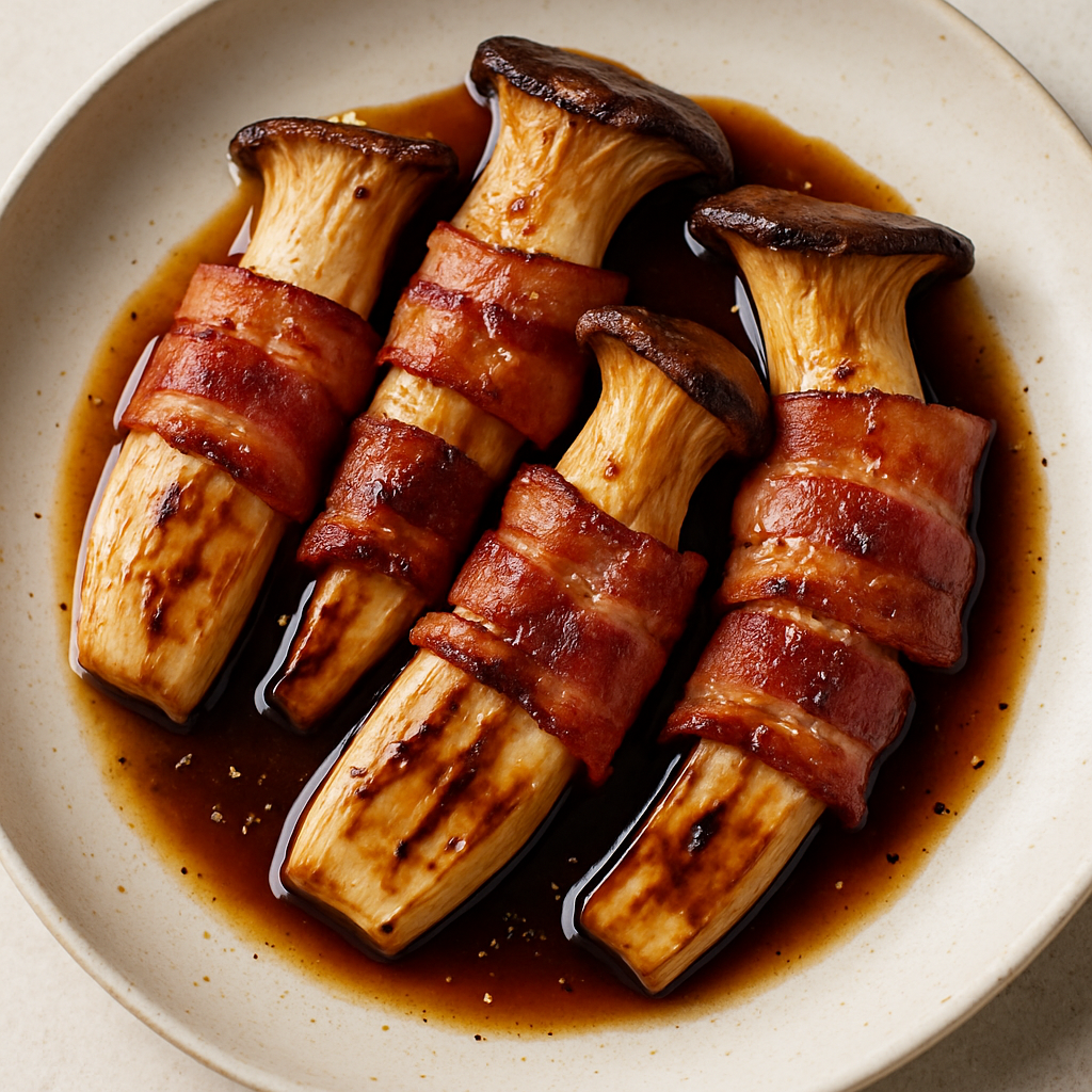 Setas King Oyster a la Parrilla con Tocino y Glaseado Teriyaki