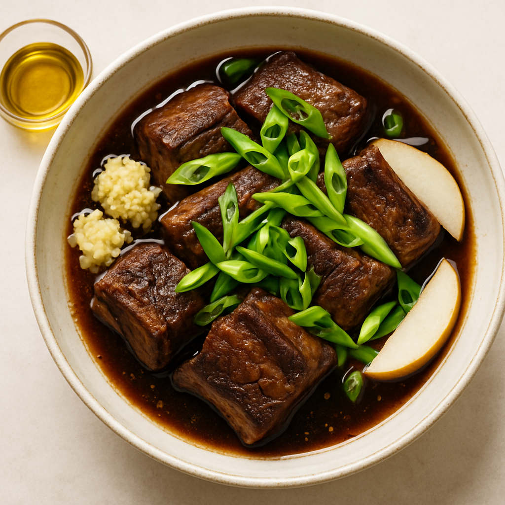 Slow-Cooked Korean Short Ribs With Green Onion and Pear