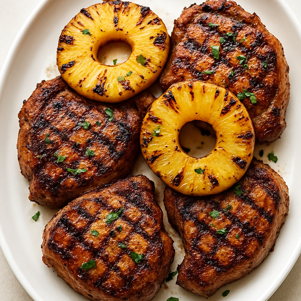Grilled Pineapple Chili Pork Chops